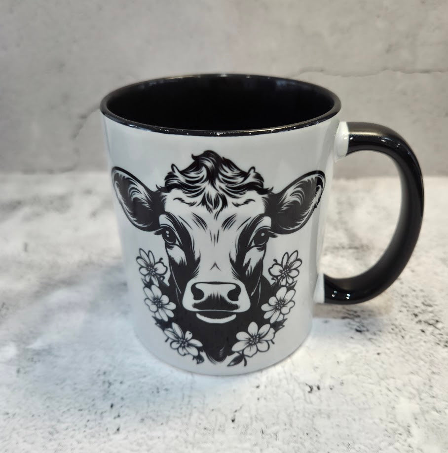 black & white cow mug
